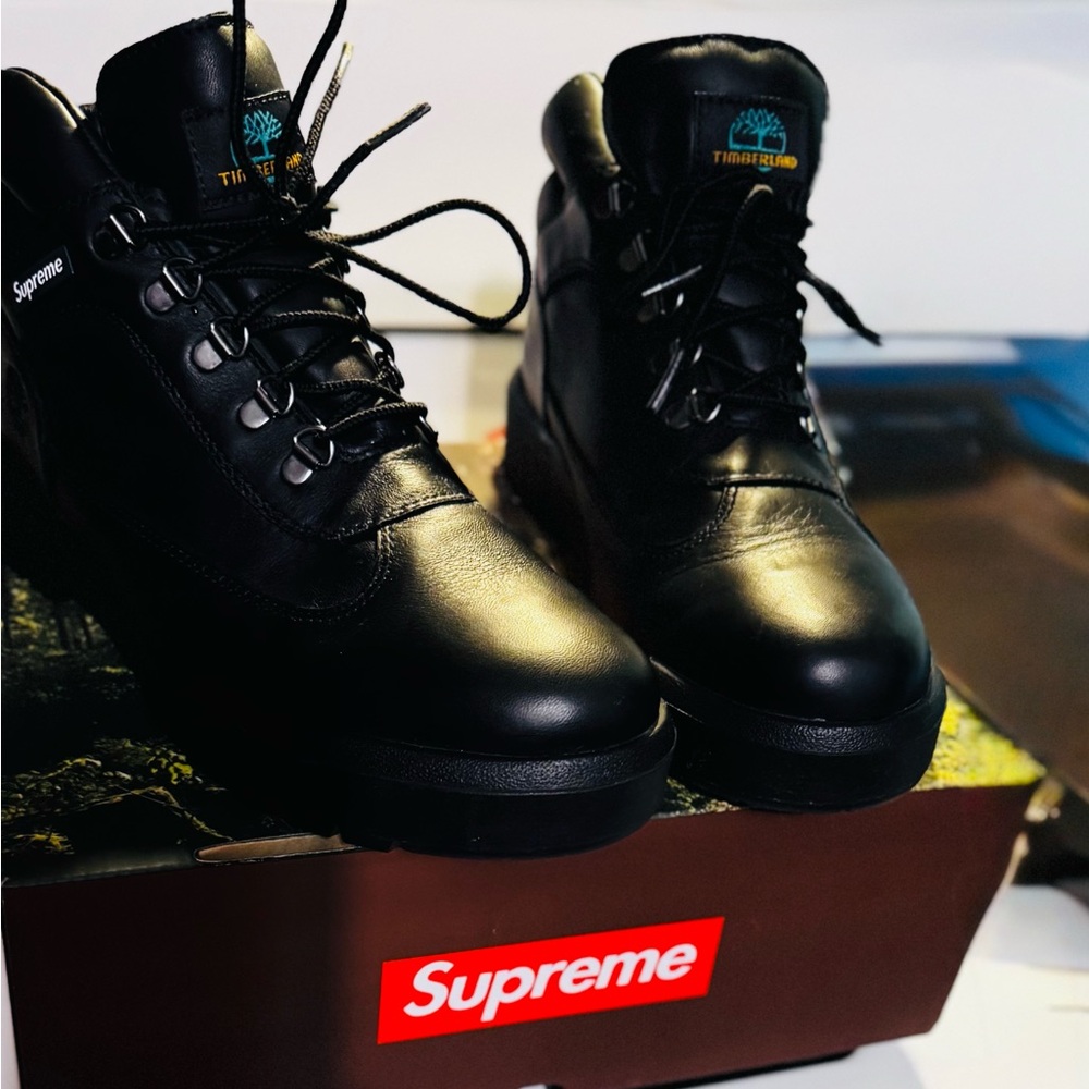 Supreme Black Leather Lace-Up Boots